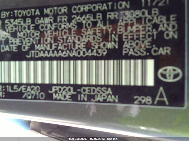 2022 Toyota Mirai, VIN: JTDAAAAA6NA004439
