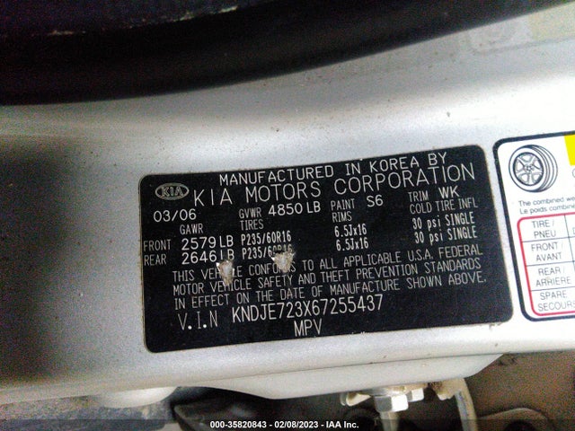 2006 KIA SPORTAGE EX VIN: KNDJE723X67255437
