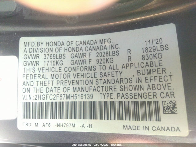 Honda Civic Sedan Lx 2021 2HGFC2F67MH516139 Image 10
