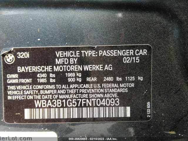 BMW 3 Series 320i 2015 WBA3B1G57FNT04093 Image 9