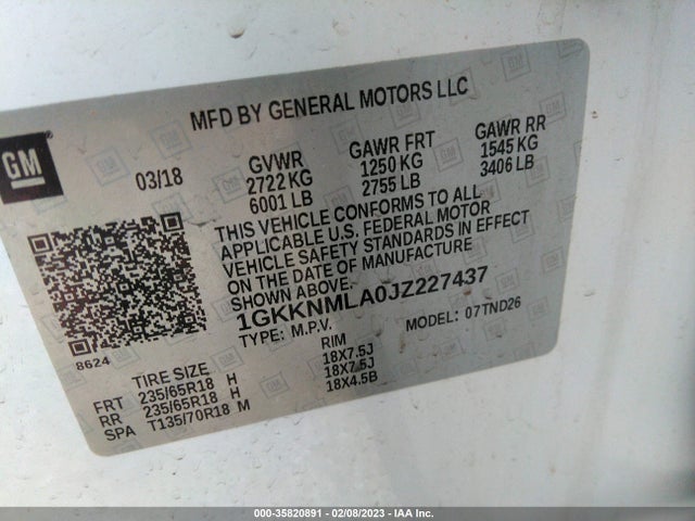 GMC ACADIA SLT 2018 1GKKNMLA0JZ227437 Image 9