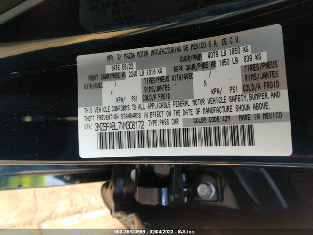 2022 Mazda 3, VIN: 3MZBPABL7NM308172