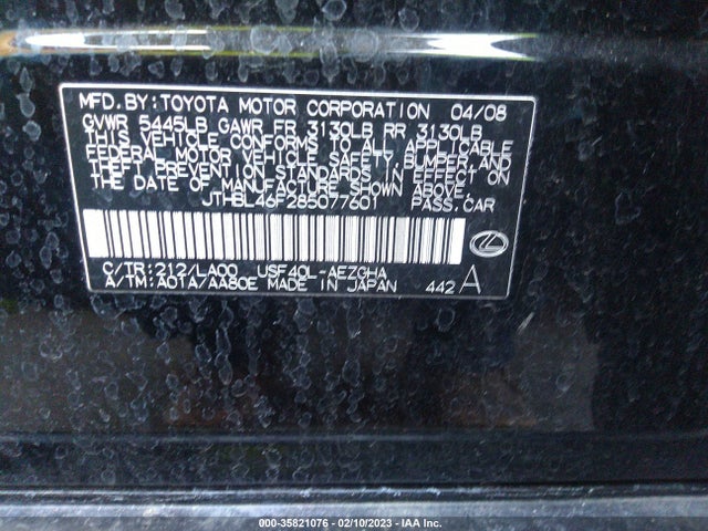 Lexus LS 460 2008 JTHBL46F285077601 Image 10