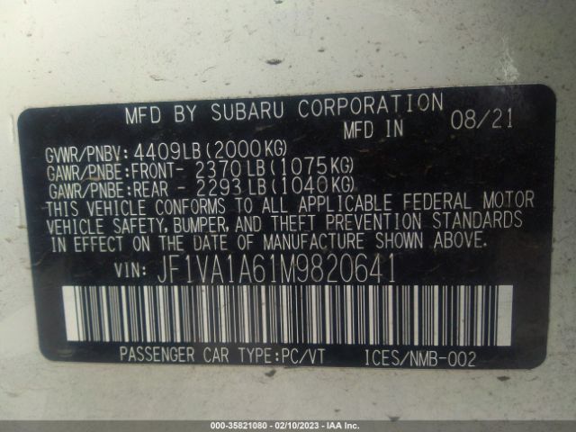 JF1VA1A61M9820641 Subaru WRX