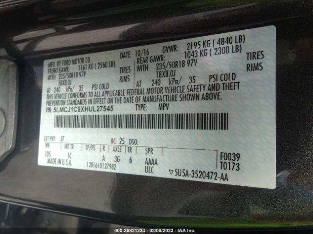 5LMCJ1C9XHUL27545 Lincoln Mkc Premiere