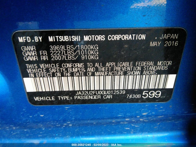 JA32U2FU0GU012539 Mitsubishi LANCER ES
