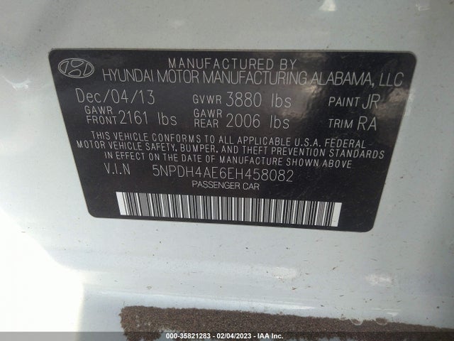 2014 HYUNDAI ELANTRA SE VIN: 5NPDH4AE6EH458082