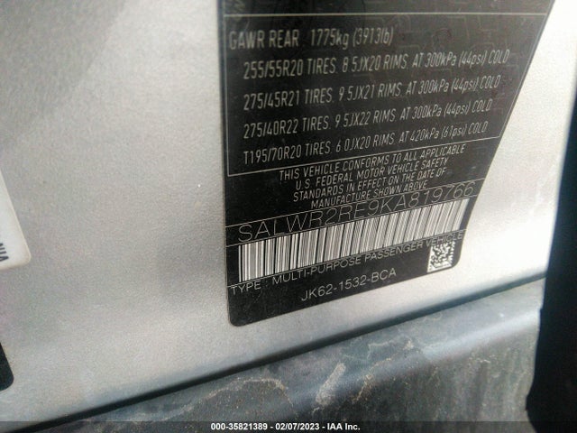 2019 Land Rover Range Rover Sport, VIN: SALWR2RE9KA819766