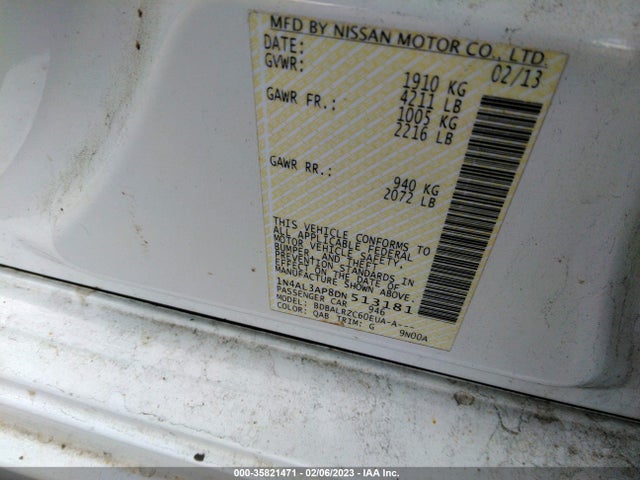 2013 NISSAN ALTIMA 2.5 S VIN: 1N4AL3AP8DN513181