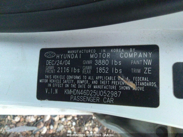 2005 HYUNDAI ELANTRA GLS/GT VIN: KMHDN46D25U052987