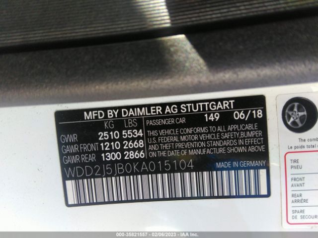WDD2J5JB0KA015104 Mercedes-Benz Cls Cls 450