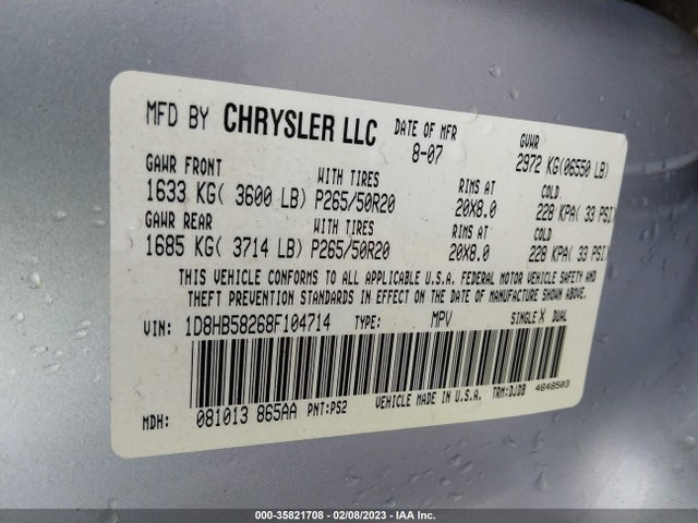 Dodge DURANGO LIMITED 2008 1D8HB58268F104714 Image 10