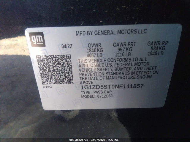Chevrolet MALIBU LT 2022 1G1ZD5ST0NF141857 Image 9