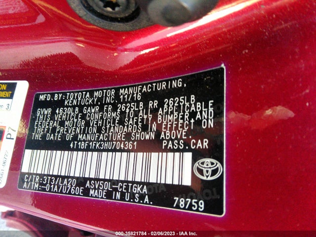 Toyota Camry 2017 4T1BF1FK3HU704361 Image 11
