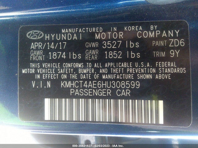 Hyundai ACCENT SE 2017 KMHCT4AE6HU308599 Image 9