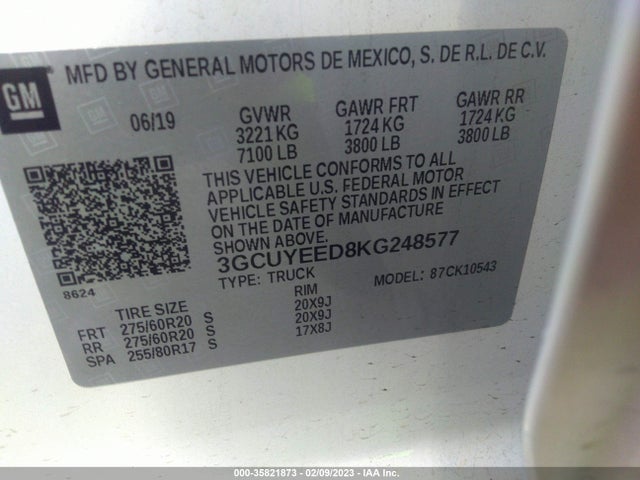 2019 Chevrolet Silverado 1500, VIN: 3GCUYEED8KG248577