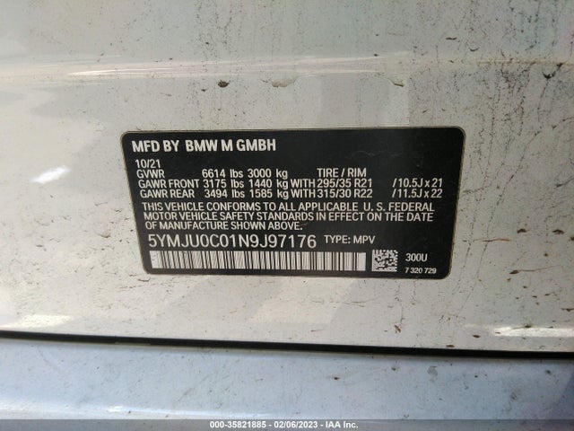 2022 BMW X5, VIN: 5YMJU0C01N9J97176