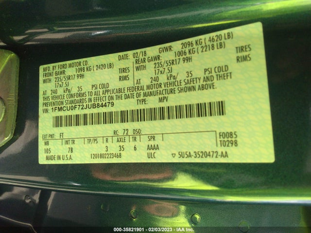Ford ESCAPE S 2018 1FMCU0F72JUB84479 Image 10