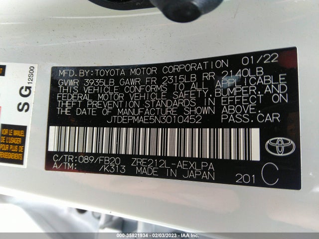 Toyota COROLLA LE 2022 JTDEPMAE5N3010452 Image 9