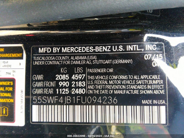 55SWF4JB1FU094236 Mercedes-Benz C-class C 300