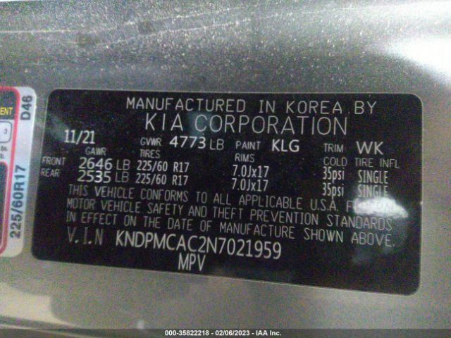 KNDPMCAC2N7021959 KIA Sportage Lx