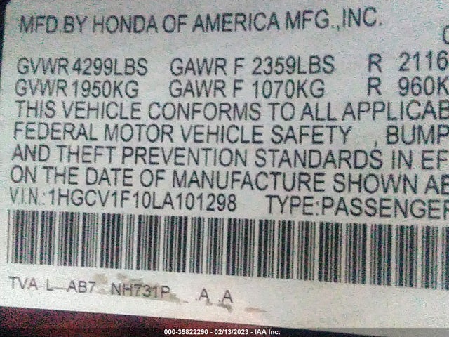 Honda Accord 2020 1HGCV1F10LA101298 Image 23