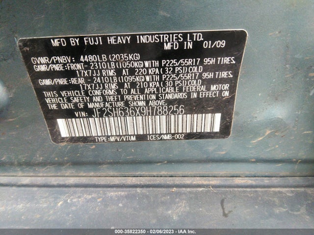 35822350 :رقم المزاد ، JF2SH636X9H788256 vin ، 2009 Subaru Forester X W/prem/all-weather مزاد بيع