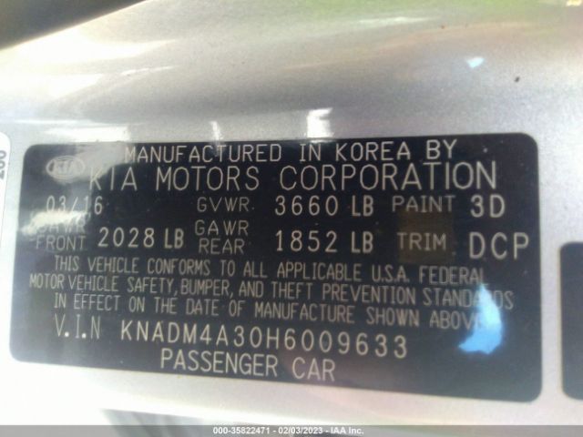 KNADM4A30H6009633 KIA RIO LX