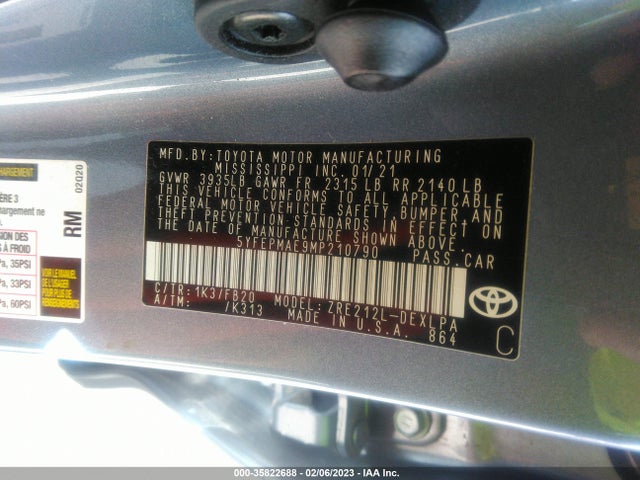 2021 Toyota Corolla, VIN: 5YFEPMAE9MP210790