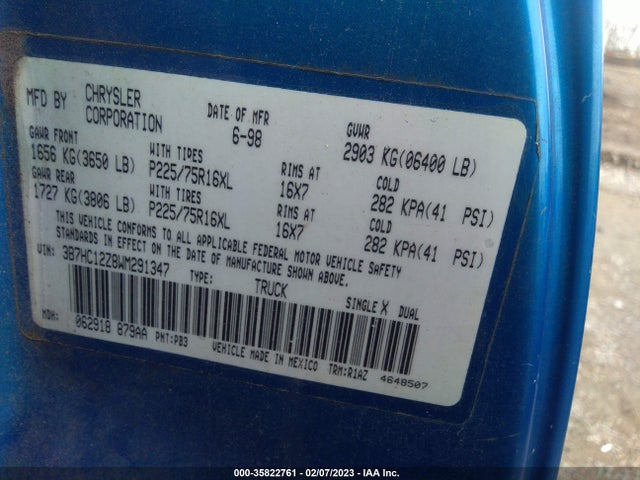 Dodge RAM 1500 1998 3B7HC12Z8WM291347 Image 10