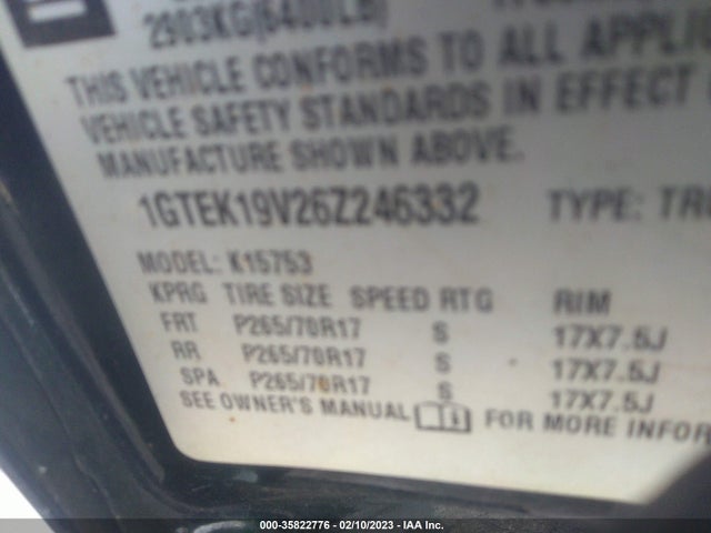 GMC SIERRA 1500 2006 1GTEK19V26Z246332 Image 10