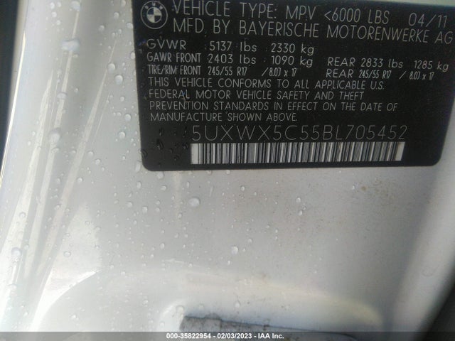 2011 BMW X3 28I VIN: 5UXWX5C55BL705452