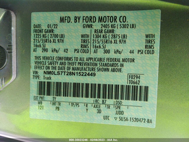 2022 Ford Transit Connect, VIN: NM0LS7T28N1522449