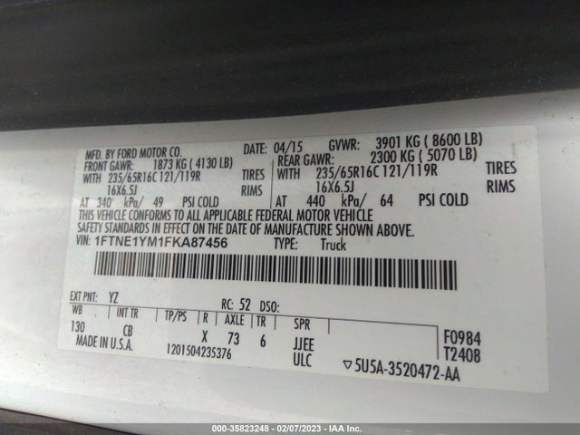 2015 Ford Transit, VIN: 1FTNE1YM1FKA87456