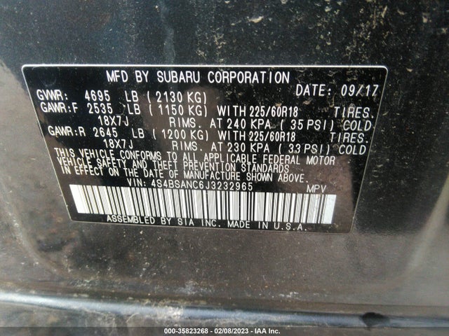 2018 Subaru Outback, VIN: 4S4BSANC6J3232965