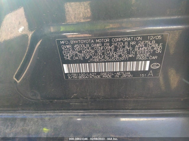 JTHBE262565003971 Lexus Is 350 Auto