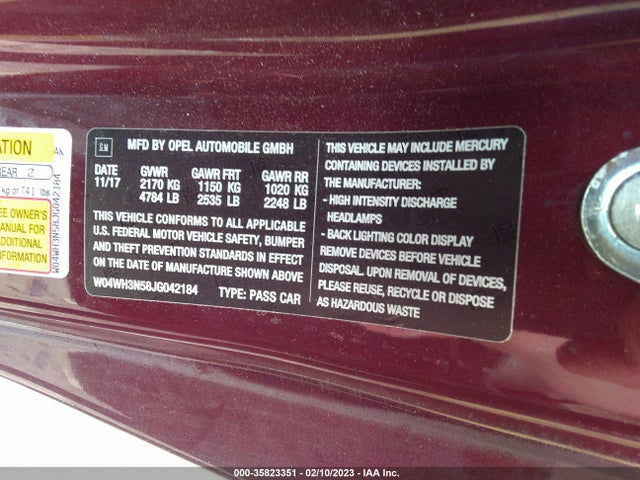 2018 Buick Cascada, VIN: W04WH3N58JG042184