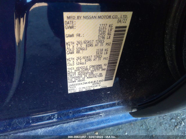 2022 Nissan Frontier, VIN: 1N6ED1EK2NN668240