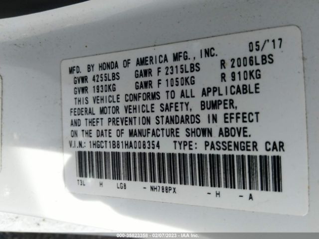 1HGCT1B81HA008354 Honda Accord Touring V6