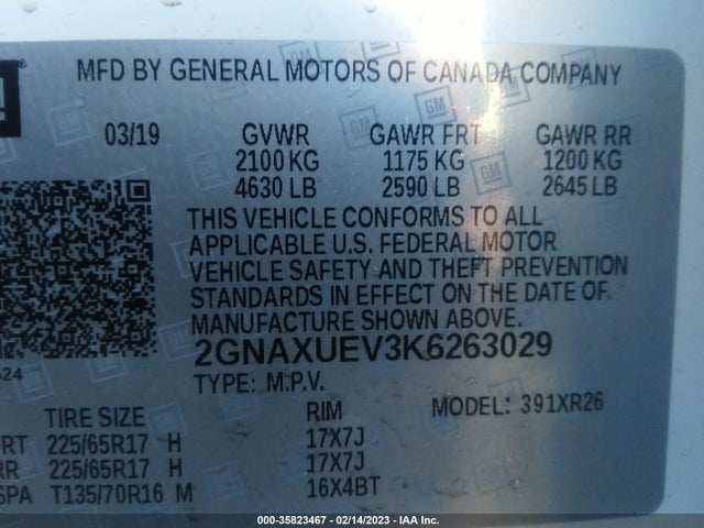 Chevrolet EQUINOX LT 2019 2GNAXUEV3K6263029 Image 9