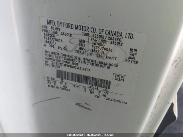 2004 FORD F-150 HERITAGE XL/XLT VIN: 2FTRX18W84CA13417