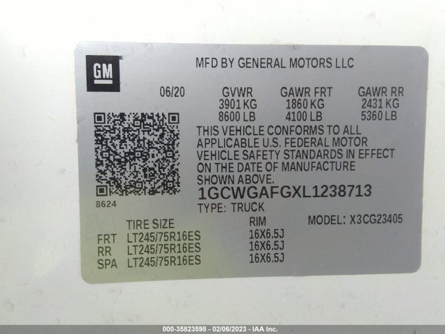 2020 Chevrolet Express, VIN: 1GCWGAFGXL1238713
