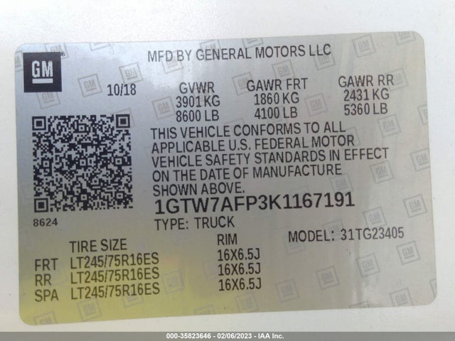 2019 GMC Savana, VIN: 1GTW7AFP3K1167191