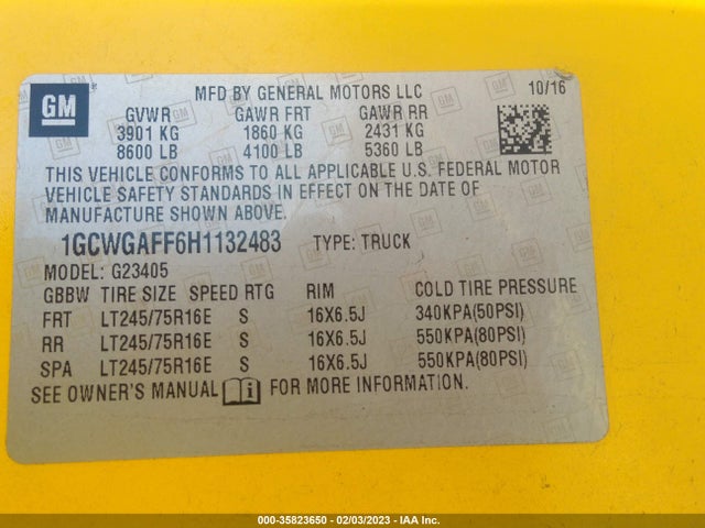 Chevrolet EXPRESS CARGO VAN 2017 1GCWGAFF6H1132483 Image 10