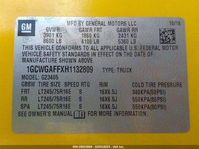 2017 Chevrolet Express, VIN: 1GCWGAFFXH1132809