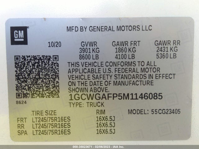 2021 Chevrolet Express, VIN: 1GCWGAFP5M1146085