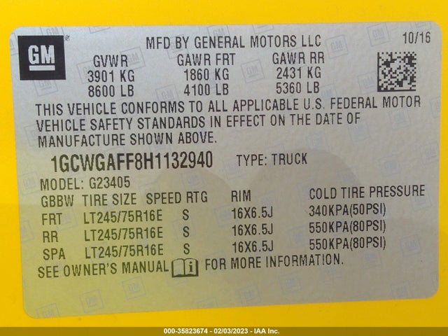 2017 Chevrolet Express, VIN: 1GCWGAFF8H1132940
