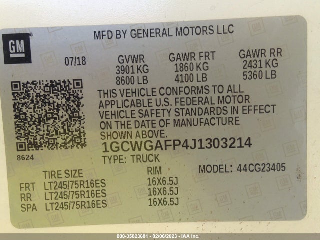 Chevrolet EXPRESS CARGO VAN 2018 1GCWGAFP4J1303214 Image 9