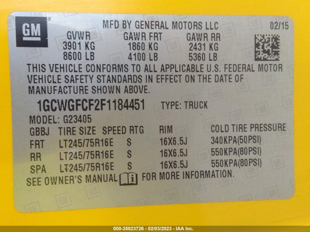 2015 Chevrolet Express, VIN: 1GCWGFCF2F1184451