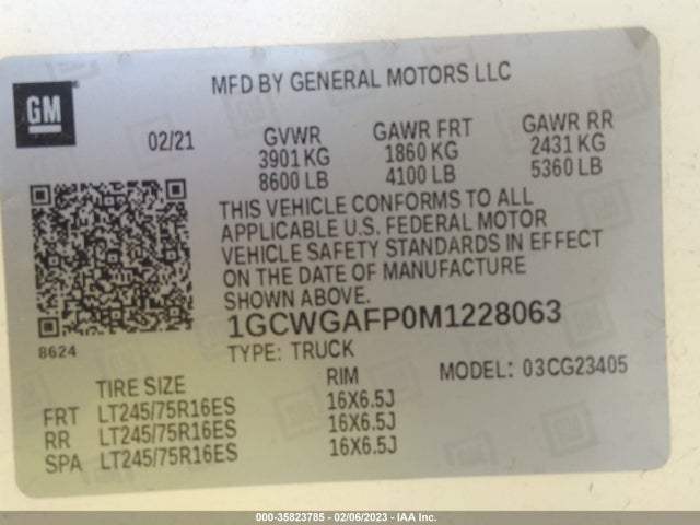 2021 Chevrolet Express, VIN: 1GCWGAFP0M1228063